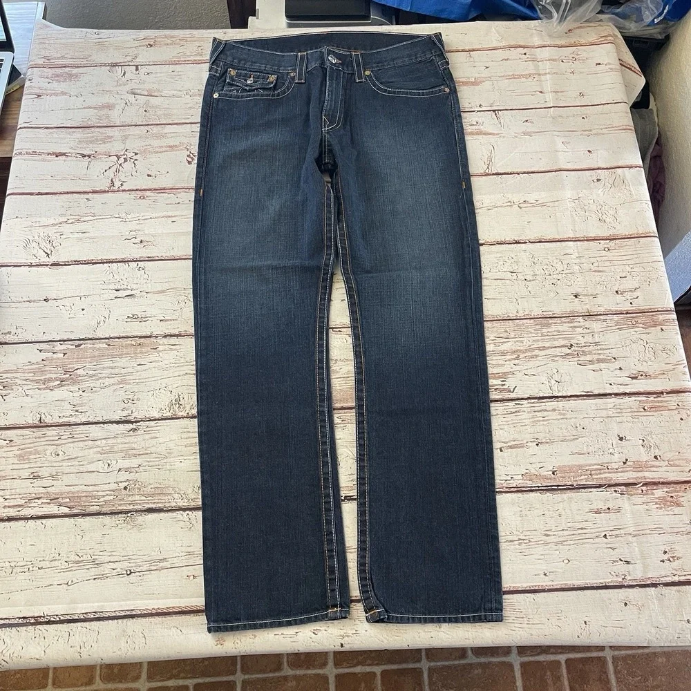True Religion Mens‎ Original Slim Denim Blue Jeans Size 36x34 Made In USA